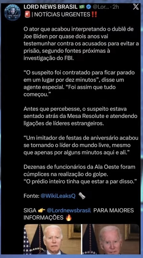 E  AGORA SEUS IGNORANTES❗️JOE BIDEN ESTÁ MORTO❓️ ATOR QUE INTERPRETOU O EX-PRESIDENTE BIDEN VAI DELATAR P/ EVITAR PRISÃO,  Q BIDEN ESTAVA "MORTO" 🫣👈
youtube.com/live/K3v7IMLIU…