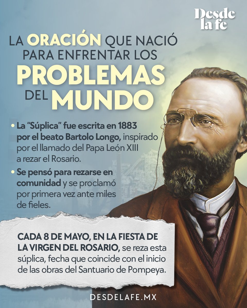 DesdeLaFeMx's tweet image. La súplica a la Virgen del Rosario de Pompeya no es una oración cualquiera. 🙏🤍

Nació para rezarse en comunidad, con la certeza de que María sí escucha.

Te la compartimos aquí: dlf.desdelafe.mx/4ejA6UJ

#VirgendePompeya #Súplica #María
