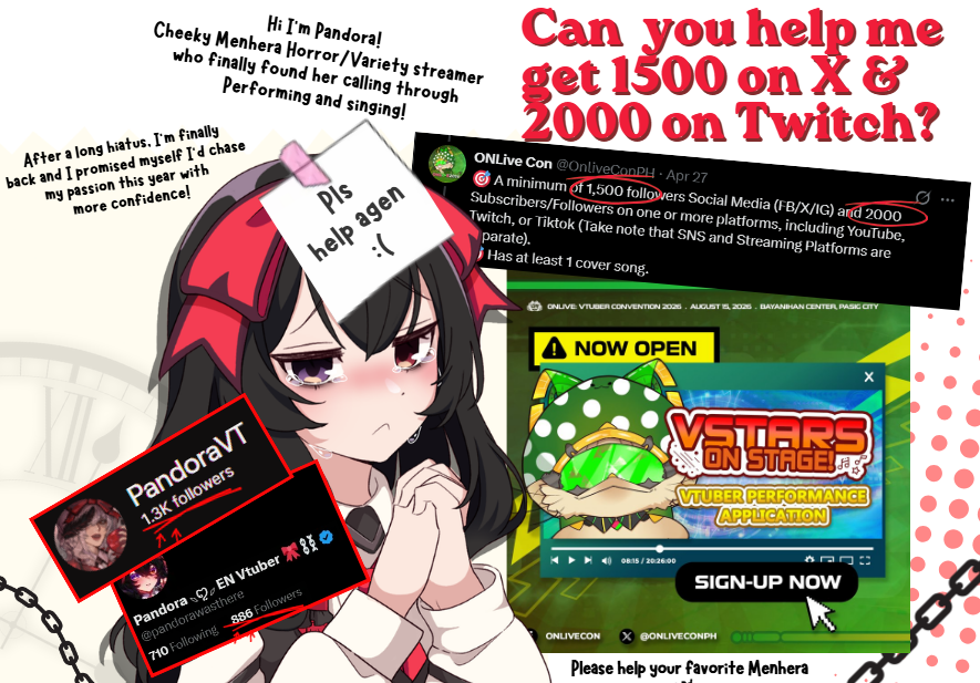 Hello guys!! It's me again Pandora🫶!! And this year we are set on another grind journey for one of my 2026 goals!! Your favorite menhera needs 2k on Twitch/Tiktok/YT and 1500 here on X!! 

Last year you guys made a miracle, Can we do it again you think?  
(a thread ⤵️)