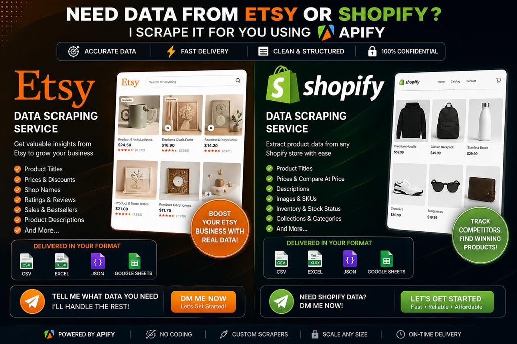 JacieMirella's tweet image. 🔥 Need Data from Etsy or Shopify?
I scrape high-quality product data using Apify to help you find winning products &amp;amp; grow faster 📈

💬 DM me now

#Etsy #Shopify #DataScraping #ProductResearch #Ecommerce #Apify #Dropshipping #WinningProducts #Automation #LeadGeneration