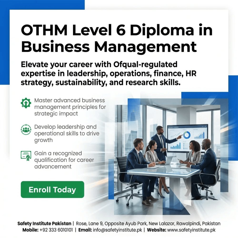 SafetyPakistan's tweet image. OTHM Level 6 Diploma in Business Management — Open for enrolment at Safety Institute Pakistan. Level 6. #OTHM #Level #Diploma #Business #Management #VocationalTraining #Diplomas #Pakistan #SouthAsia