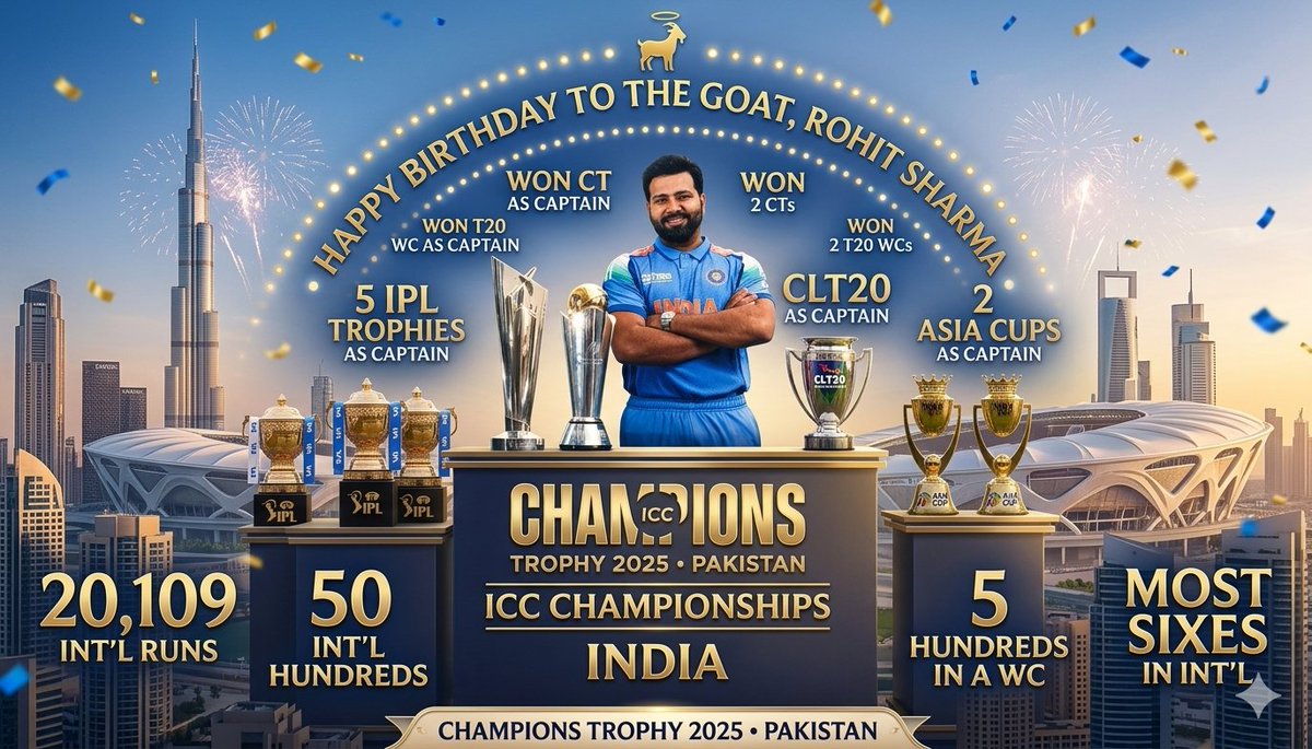 cricweek's tweet photo. HAPPY BIRTHDAY TO THE GOAT – ROHIT SHARMA 🐐👑

Hashtags:
#RohitSharma #HappyBirthdayRohit #Hitman #GOAT #IndianCricket #TeamIndia #CricketLegend #MumbaiIndians #IPL #WorldCupHero #CaptainFantastic #CricketRecords #SixMachine #HappyBirthdayRohit https://t.co/mW3CMoLHBG