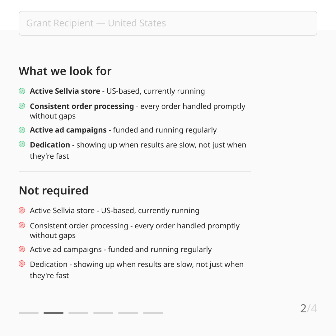 Sellvia_Fdn's tweet image. Attention! The Sellvia Foundation is looking for grant recipients. Swipe through the carousel to learn all the requirements. 

Want to be the next Sellvia Foundation grant recipient? Head to our bio.

#grants #ecommerce #solopreneur