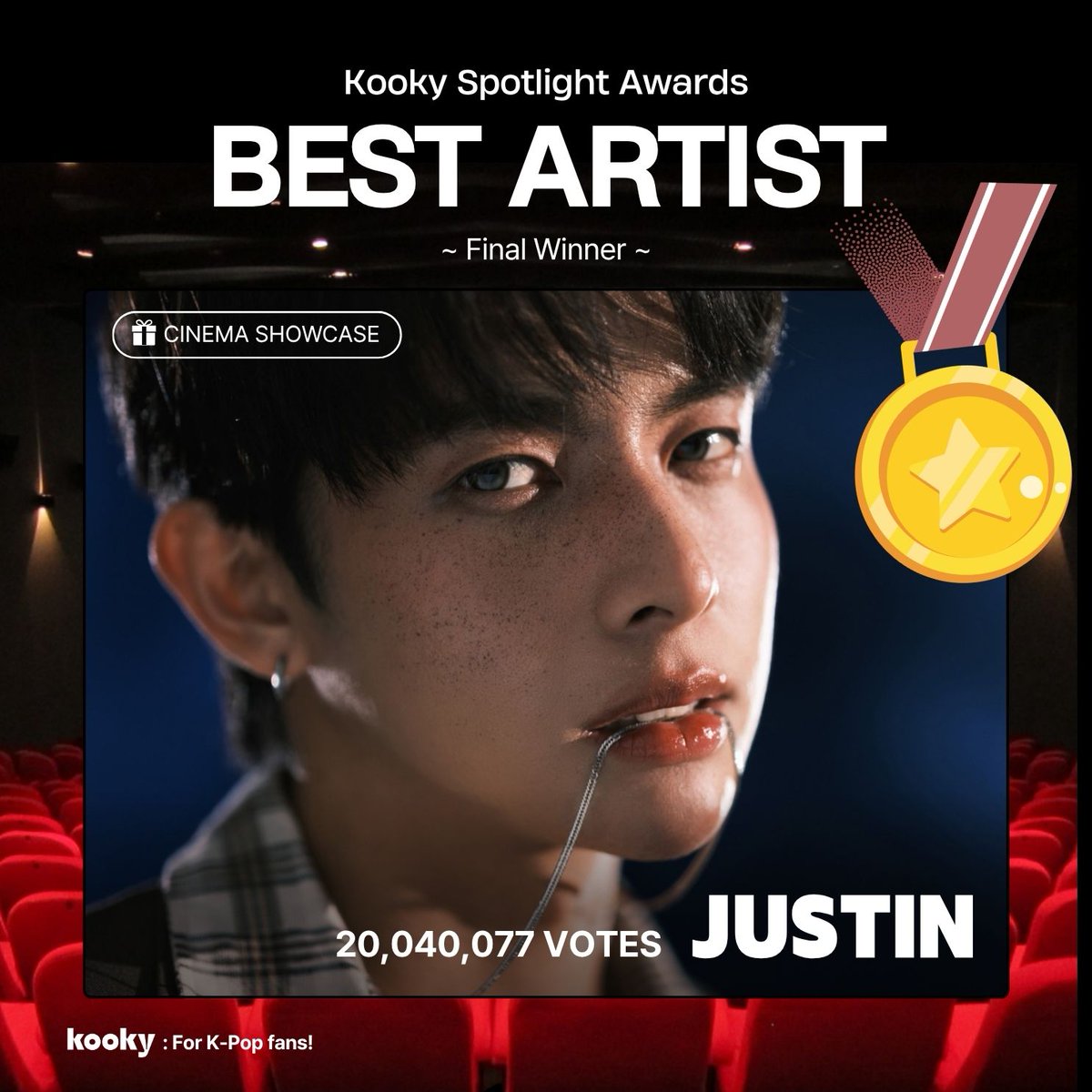 kooky__official's tweet image. [🏅Winner] Kooky Spotlight Awards: Best Artist

📽️#SB19 #JUSTIN #에스비나인틴 #저스틴 

🎁 CINEMA SHOWCASE (Cinema Screening ad)
📅 June 1st-30th, 2026 (1 Month)
📍LOTTE CINEMA Hongik Univ.

Submission here (-5/15 10AM KST)
👉 forms.gle/YEVrviRJzUmB2h…

#Kookyads #KookyAwards