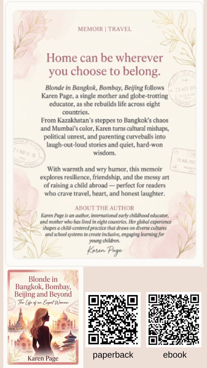 Karenpagedais's tweet image. Single mum, eight countries, zero regrets. Travel chaos, parenting fails and friendships that saved us. Blonde in Bangkok, Bombay, Beijing is out now. Read it if you love messy adventure. 

#Bookworm #Bookstagram #BookTok #ReadMoreBooks #TravelBooks #BooksToRead #TravelWriting