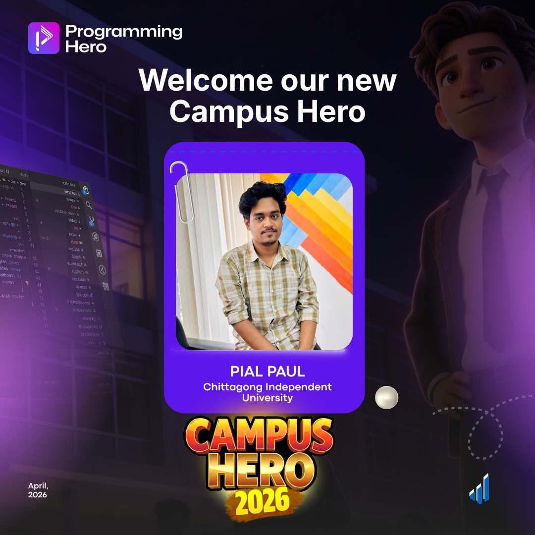 pial_paul_'s tweet photo. Something I'm really glad to share

Selected as a Campus Hero 2026 at @ProgrammingHero!

I’ve always liked sharing what I learn, especially with people just starting out
&amp; now I get to do that more at CIU

Let’s see how far we can take this! 
#ProgrammingHero #CampusHero2026 #CIU https://t.co/7RXBlygL8t