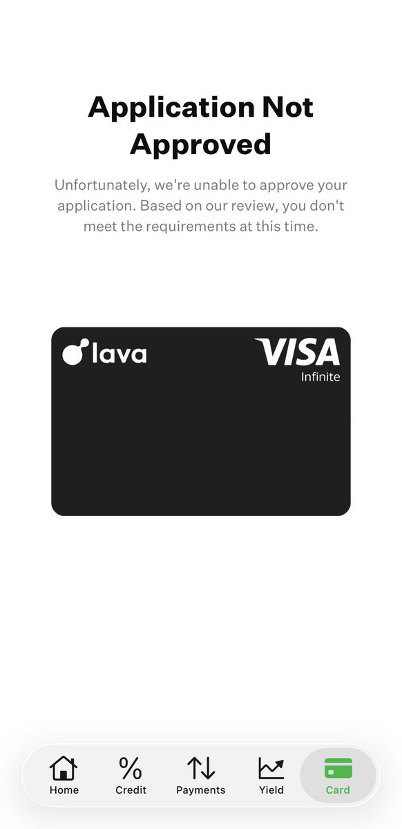 ForwardTheWord's tweet photo. @lava_xyz Very strange rollout process 🤨 No updates on the waitlist in App. We originally had to “make a purchase” to be eligible. ✔️No communication or notification, but I looked again and it says “must get verified” to be on the waitlist. ✔️ After that it says “apply” ✔️ 2min… denied! https://t.co/uqHfnSjJNq