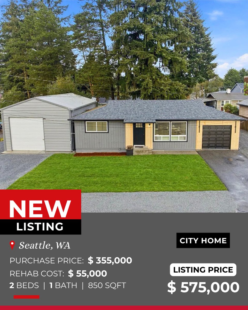 ThePaulRoss's tweet image. New Listing, Seattle, WA 👀
2 bed | 1 bath | 850 sqft
This property comes with a massive detached shop. 

📍 Seattle, WA
💰 Listed at $575,000

#SeattleRealEstate #NewListing #RealEstateInvesting #SeattleHomesForSale #CityHomeBuyers
