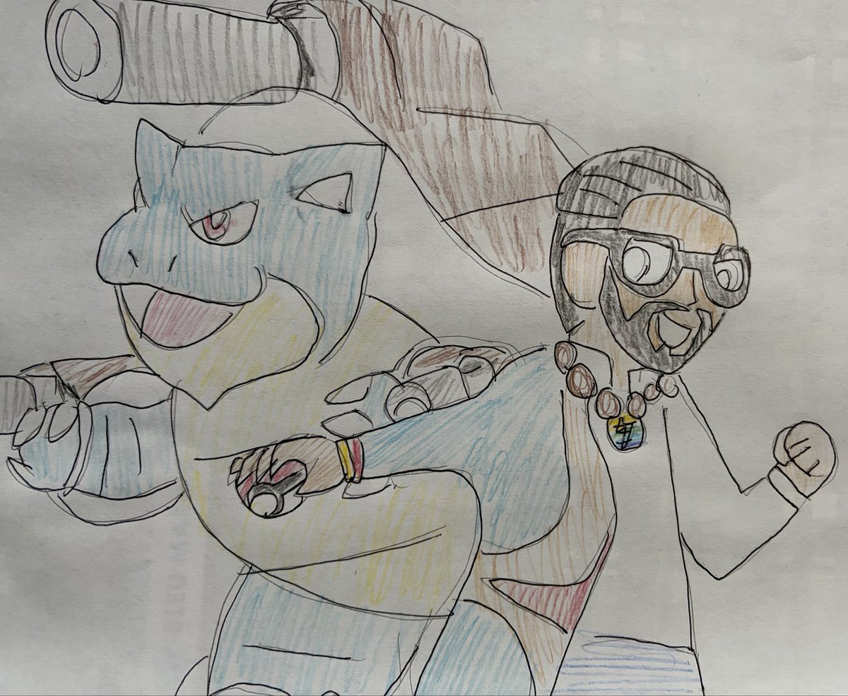 AlolaChampion42's tweet photo. Some fanart I just made of HybridHero and his GOATED Mega Blastoise doing an Aura pose. I tried my best and I think I cooked with this. A little. My drawing skills are not like professional but it’s ok at best.
@TheeHybridHero @RocketRadioPod https://t.co/CNEEKxDyf6