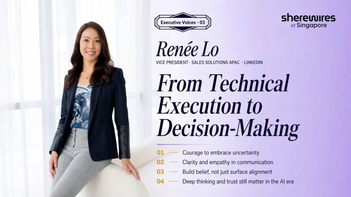 sherewires's tweet image. We assume competence leads to influence. Often, it doesn’t.

Renée Lo, VP Sales Solutions APAC at LinkedIn, names the shift clearly: from being right → to shaping direction and building belief.

Read More🔗：linkedin.com/pulse/sherewir…
#SheRewires #Linkedin #SheRewiresSingapore