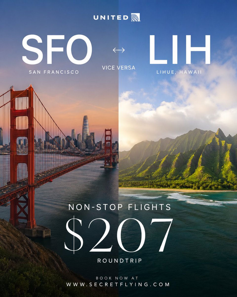 SecretFlying's tweet image. Non-stop from #SanFrancisco to #Lihue, Hawaii (&amp;amp; vice versa) for only $207 roundtrip with United Airlines #Travel

secretflying.com/posts/san-fran…