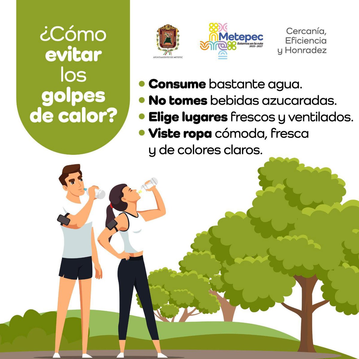 MetepecAmbiente's tweet photo. Una #CiudadQueFunciona se preocupa por el bienestar de todos los ciudadanos. Te recomendamos no exponerte al sol y cuidar de tu salud. Te compartimos estos tips. https://t.co/PomE6jbz14