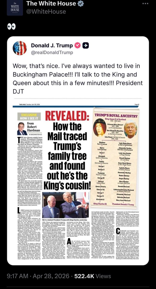 VPWarroom's tweet photo. Monarchymaxxing in America? Do they know what the 250th anniversary they're hyping up so much is for? (Besides a chance to put Trump on currency and passports) Not surprising from the guy selling 2028 third term merch on his website that froths "rewrite the rules".

Follow https://t.co/PIE0IDLm8n
