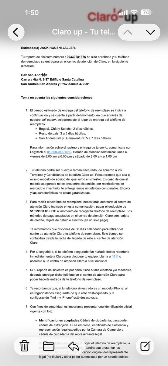 JackHousniJ's tweet photo. Hace 20 días fui a @ClaroColombia para que me repusieran mi celular por el que estoy pagando una cuota mensual para que me cubra de todo riesgo, y hasta hoy no me han hecho la reposición. Eso sí, acabo de recibir un correo diciéndome que tengo que pagar 1.659.900 pesos y que puedo recibir un celular remanufacturado. Entre @ClaroColombia y @AllianzCol están estafando a los clientes.