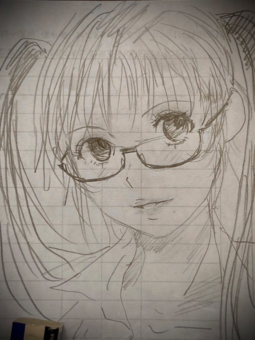#今月描いた絵を晒そう
ツインテ眼鏡にハマり
るうさんの可愛く描くぞチャレンジの
休み時間のアナログ落書き編 