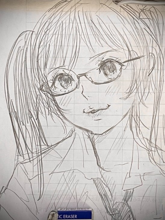 #今月描いた絵を晒そう
ツインテ眼鏡にハマり
るうさんの可愛く描くぞチャレンジの
休み時間のアナログ落書き編 