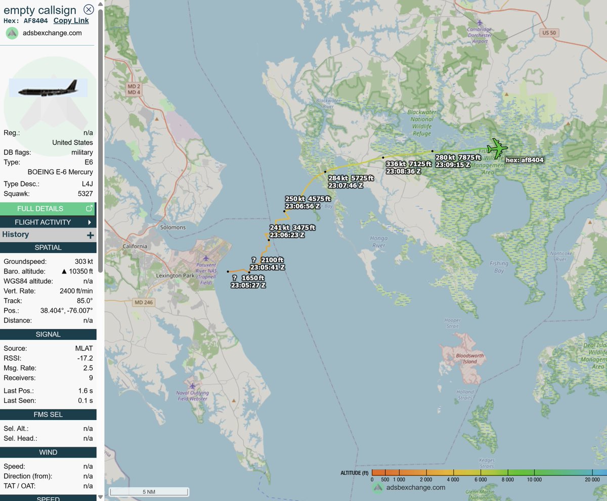 iemats's tweet photo. it gives the appearance of being a surge:

2300z: BRUSHWOOD (presumed E6B; not visible on ADSB mapping sites maybe) entered the net.

2305z: AF8404 E6B launched from PAX RIVER and flew the ATLANTIC; TACAMO LANT.

2310z+/-: AF875F E6B launched ex OFFUTT southbound.

AEB225 launched from TINKER around the same time for pattern work at TINKER.