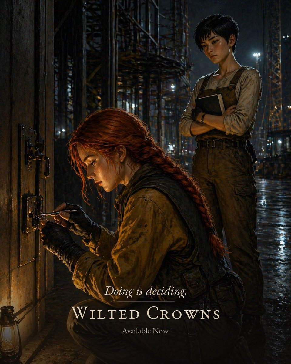 JTBWriting's tweet photo. ◆─◇─◇

"We're not deciding. We're doing."

"Doing IS deciding!"

In a world that broke, action is the only choice left.

Wilted Crowns — Ironforged Book One
Available now → https://t.co/fjUwNYy8tn

#SciFi #Fantasy #PostApocalyptic #SFF #Dieselpunk https://t.co/kQYTWNPMwE