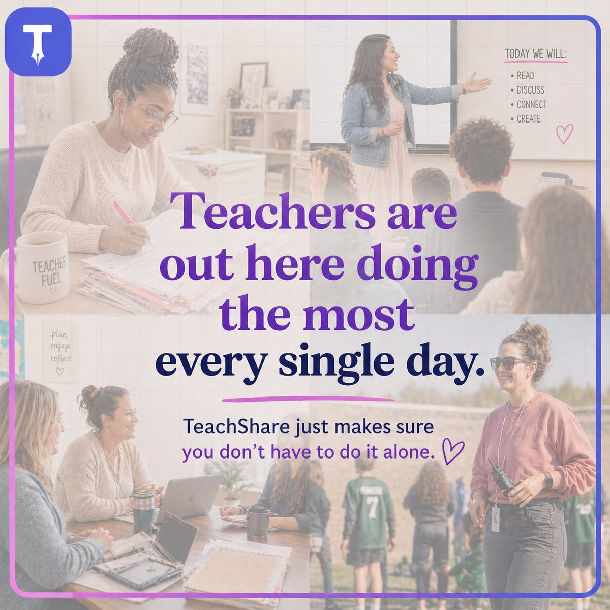 TeachShareAI's tweet image. You’re not doing this alone.
And with TeachShare, you don’t have to. #TeachShareAI #teachers #edtech
