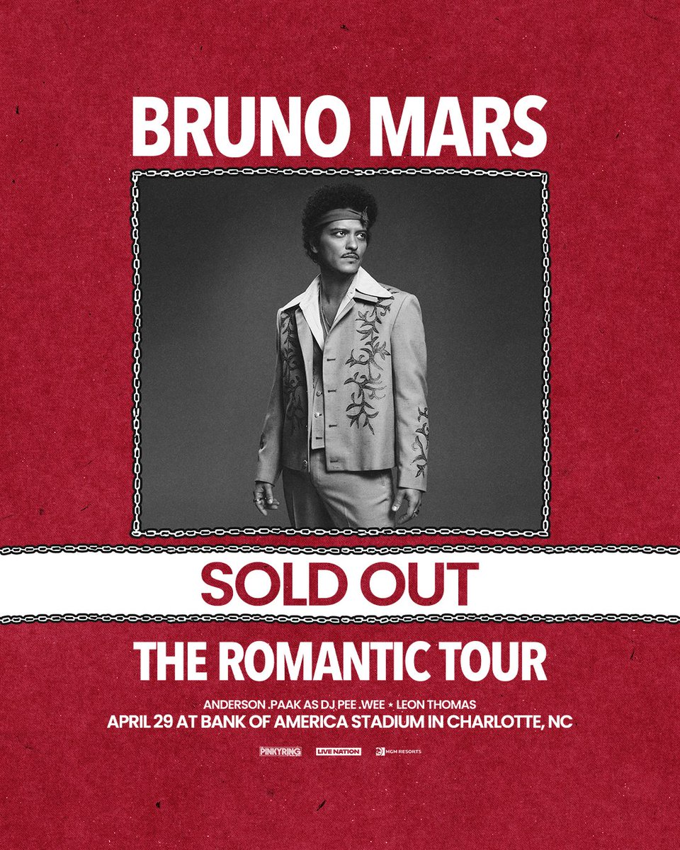 marschives's tweet photo. 🏟️ Bruno Mars' ‘The Romantic Tour’ - Day 10 show at the Bank of America Stadium in Charlotte tonight is officially one of the many sold-out shows for this tour.

Full house tonight, Hooligans!
#TheRomanticTour
#TheRomanticWorldTour https://t.co/6EyW1mbPPU