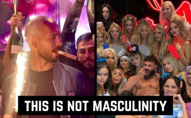 Saw this image out in the wild. I just want to point out that if a man chooses these types as their male role models for masculinity, they must consistently define femininity through the same lens: where women exist primarily for male validation and display. This pairing reduces