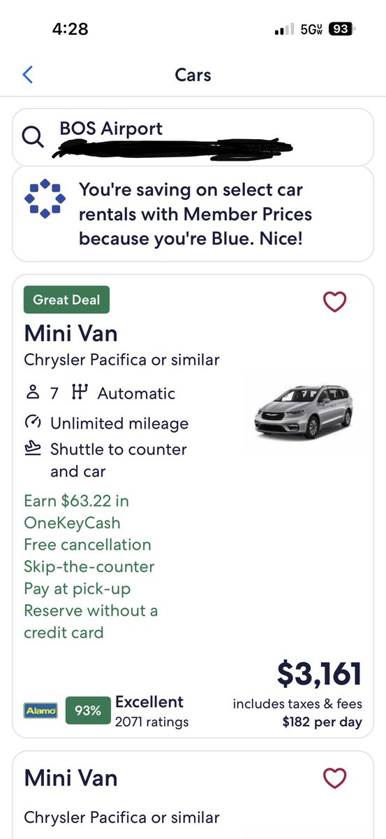 devonhaskins's tweet photo. Please tell me how the same rental car can be $1400 cheaper? Two different phones, two different Expedia accounts. Same dates, times and companies. https://t.co/0K4wTmp0Lg
