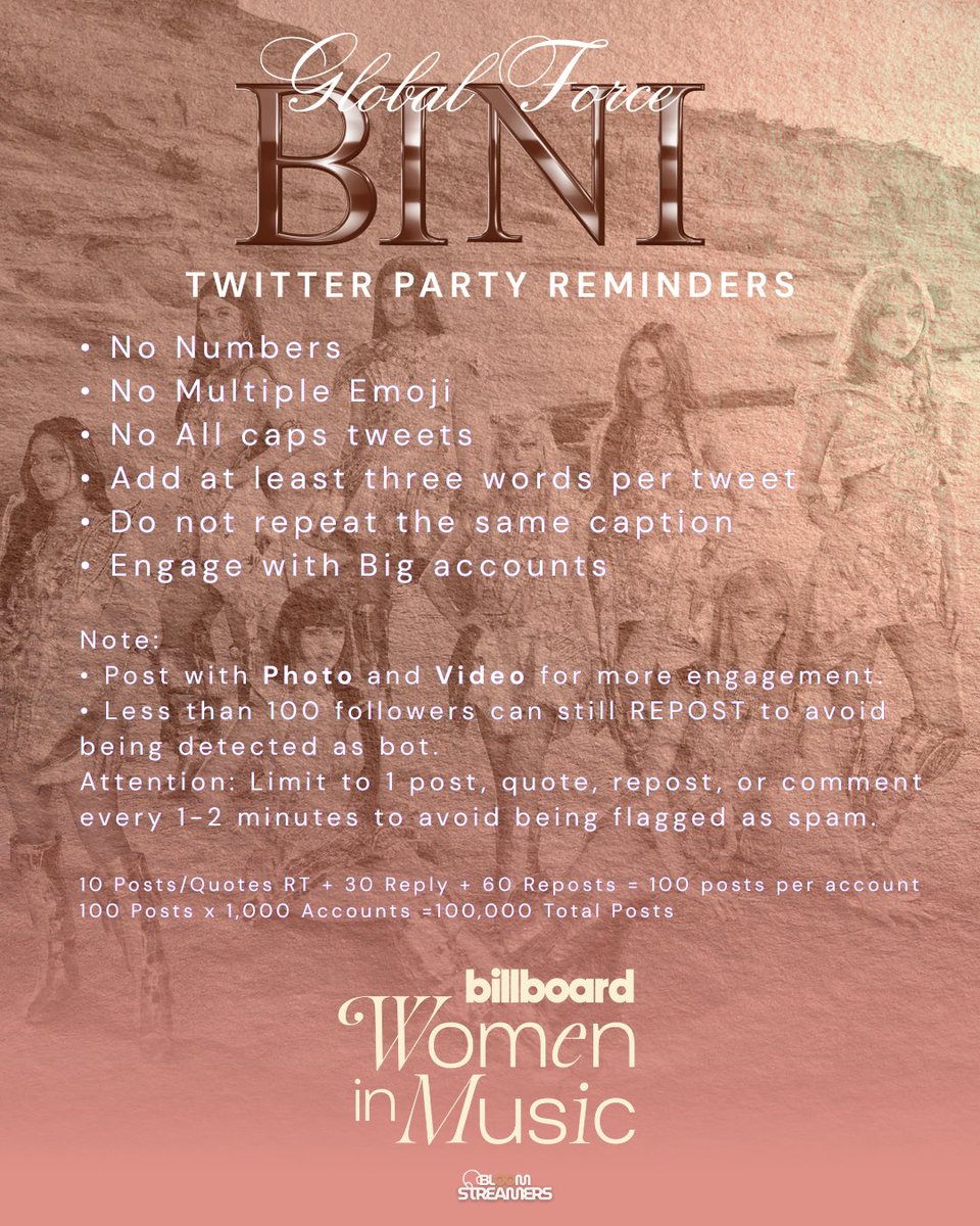 BloomStreamers's tweet photo. Good Morning, Blooms and Everyone.

TP Reminders po for later🫶🏻

BINI GLOBAL FORCE FILIPINAS
#BINIForBBWomenInMusic
#BINIGlobalForceHonoree https://t.co/kLSyGNSTU1