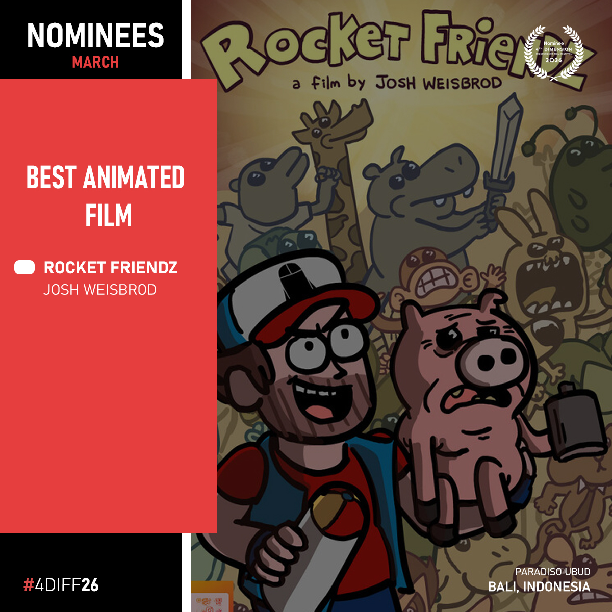 4D_FilmFest's tweet image. Congratulations to the Nominees.
Thanks for your participation and contribution to the world of Independent Cinema.

#Nominee #bali #ubud #fdiff2026 #filmfreeway #filmfreeway