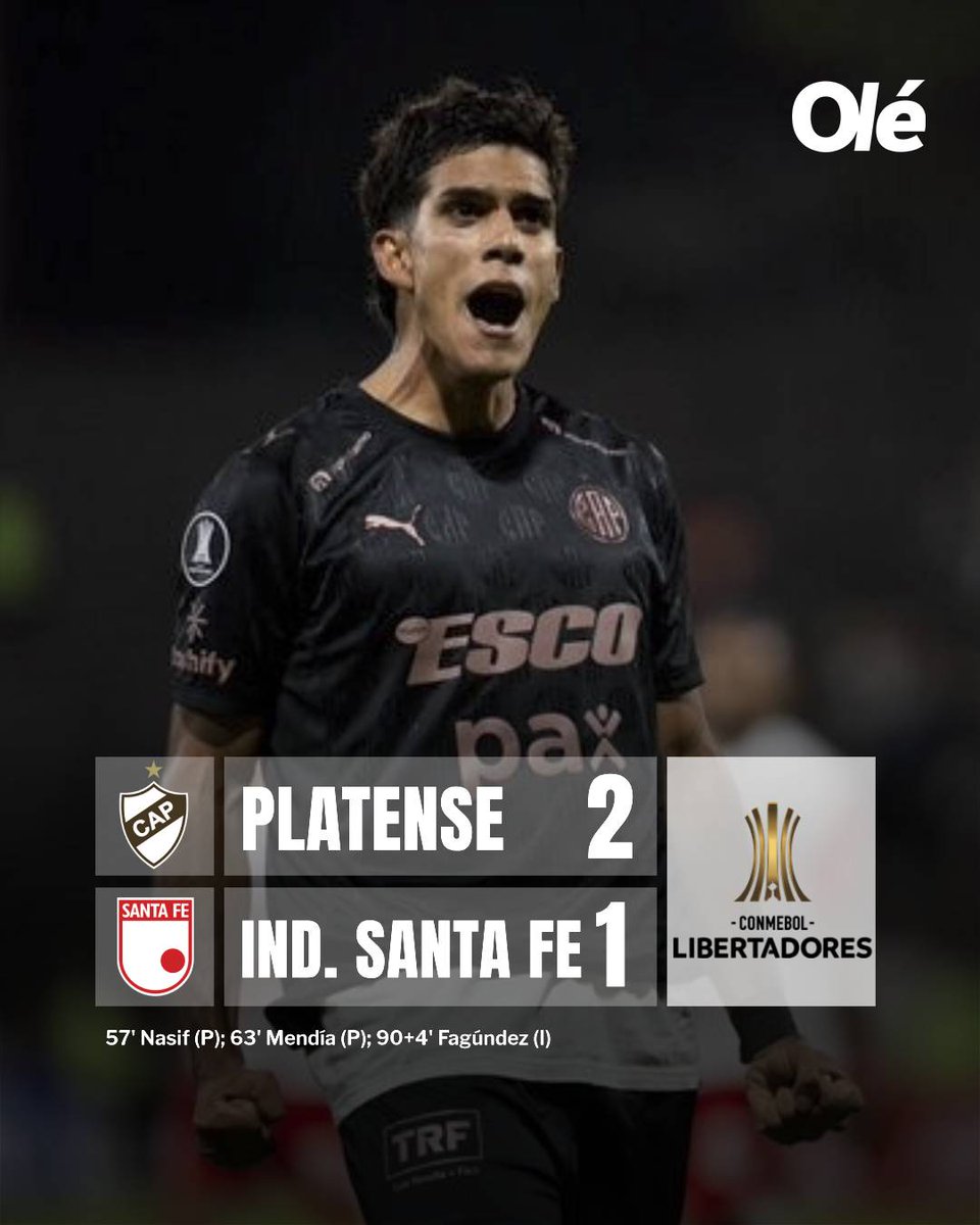 🏆 GANÓ PLATENSE Y ES PUNTERO EN SU GRUPO 🦑🔝

✅ El Calamar derrotó 2-1 a Independiente Santa Fe 🇨🇴

📊 Con este resultado, suma 6 puntos y se sube a la cima del Grupo E en la Copa Libertadores, junto a Corinthians 🇧🇷

🔜 La zona quedará completa cuando el conjunto brasileño