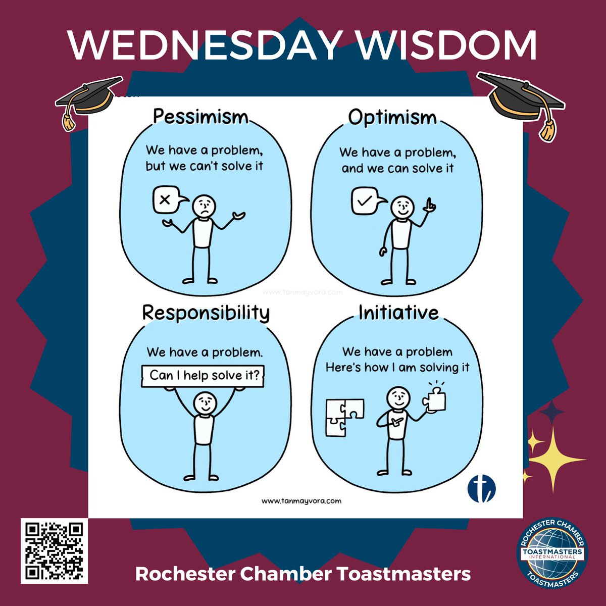 ChamberTmasters's tweet image. Wisdom Wednesday - Four responses to challenges; The problem is never just the problem. It’s the response to it that defines your team. #Toastmasters #rochestermn #mn #rochmn #publicspeaking #leaders #mentors  #neighbors #toastmastersinternational #challenges #tnvora