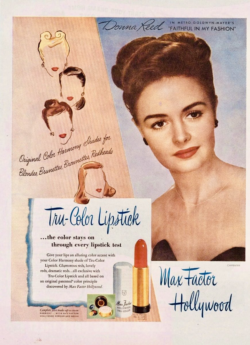 baileymarkham's tweet photo. And now a word from our sponsor: Donna Reed for Max Factor with a tie-in for her film FAITHFUL IN MY FASHION (1946) #classicstars #vintagead https://t.co/SaTdq6wpn9