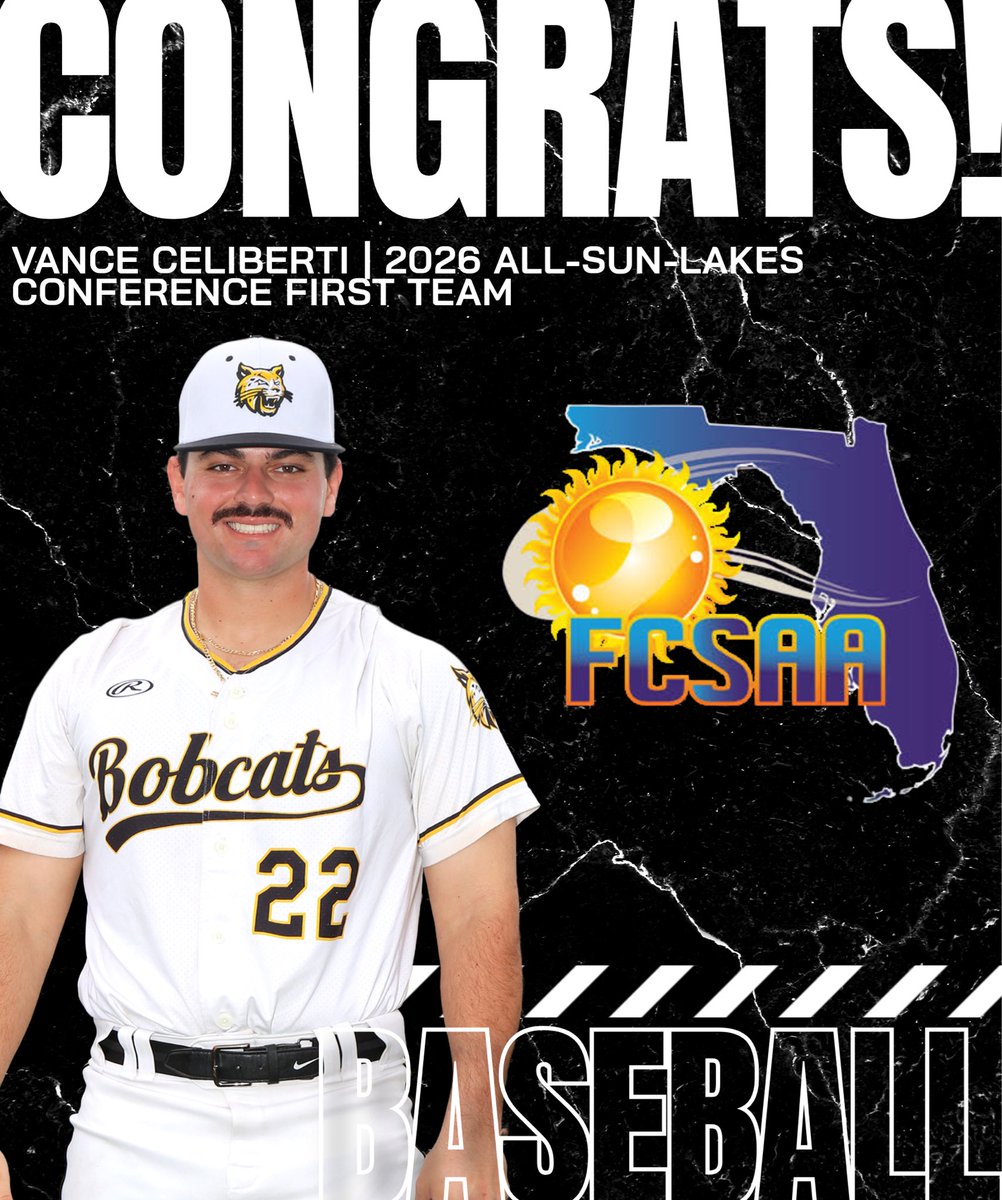 AthleticsPHSC's tweet photo. PHSC Athletics extends a deep congratulations to these fellow athletes for receiving a placement on the 2026 All-Sun-Lakes Conference First Team! 🎉

Sebastian Berrios (Right Fielder)
Vance Celiberti (First Baseman)
Bradon Durfee (Centerfielder)

#BackTheCats 🐾 https://t.co/ekJ1NjGqzN