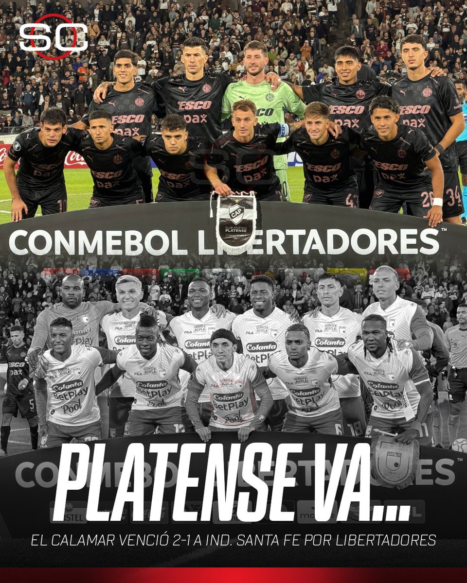 🔝 ¡EL CALAMAR SE PLANTA INTERNACIONALMENTE!

✅ Platense aprovechó su momento y venció 2-1 a Independiente Santa Fe en Vicente López por la fecha 3 de la CONMEBOL #Libertadores

⚽ Tomás Nasif y Mateo Mendía. Franco Fagúndez para el equipo colombiano

ℹ️ Los de Zunino quedaron
