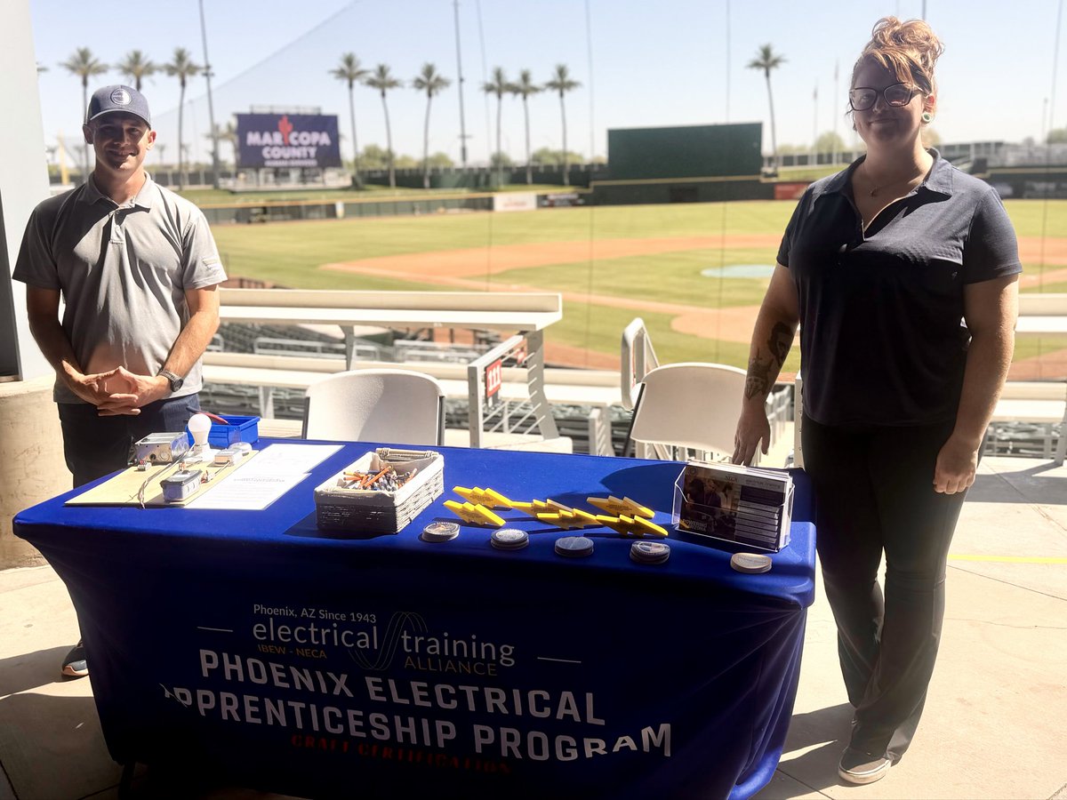 ArizonaPowering's tweet photo. For Day 3 of #NationalApprenticeshipWeek, Student Relations Coordinator Nick Brown and Bella Emms connected with future apprentices at @ARIZONAatWORK Apprenticeship Fair.

#NAW2026 #ApprenticeshipUSA #WeAreNECA https://t.co/qikgerHggS