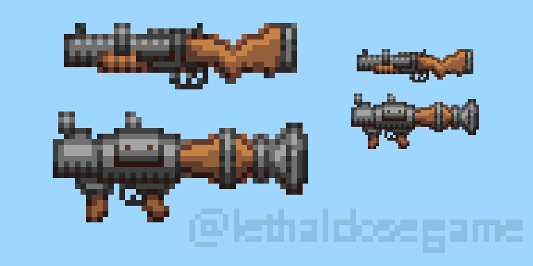 SemaphorG's tweet photo. pixel art rocket launcher &amp; grenade launcher i drew for lethal dose  #pixelart #gamedev #indiegame #indiegamedev https://t.co/iSuMUt4wOS