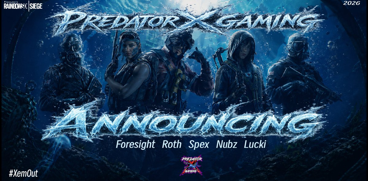 PredatorXGG's tweet photo. We've been waiting for this moment.... 

And boy, are we excited to be back!

Help us welcome our 2026 Rainbow 6 roster! 

@Nubzr6 ❌️
@Rothey1k ❌️
@Ohforesight ❌️
@Luckir6 ❌️
@Spexr6 ❌️

No holding back, give em Hell! 

#XEmOut❌️❌️❌️ https://t.co/i4jspyDC2S