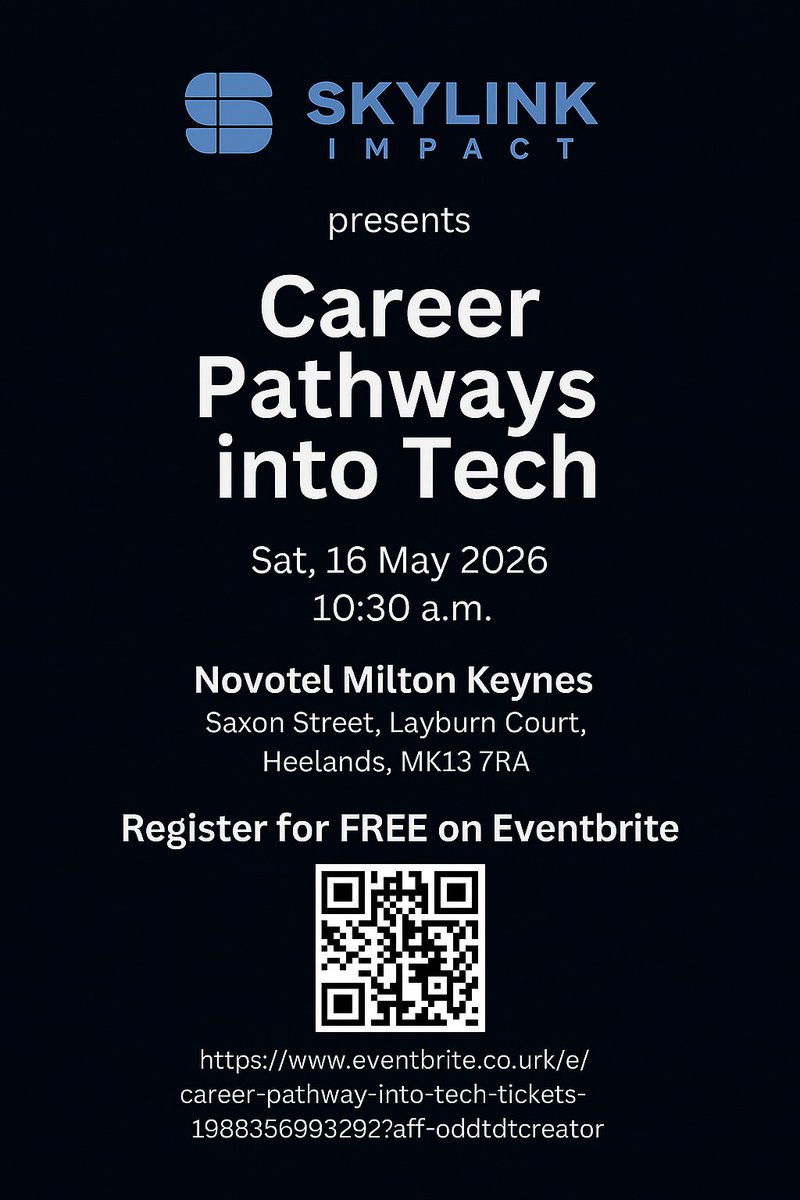 SkylinkConsult's tweet photo. 💡 No tech background? No problem!
Discover your route into tech with SkyLink Impact
🎟️ FREE Event
📱 Scan the QR code to register or visit https://t.co/mnsTIal9I9 https://t.co/uMzamsL4Nf