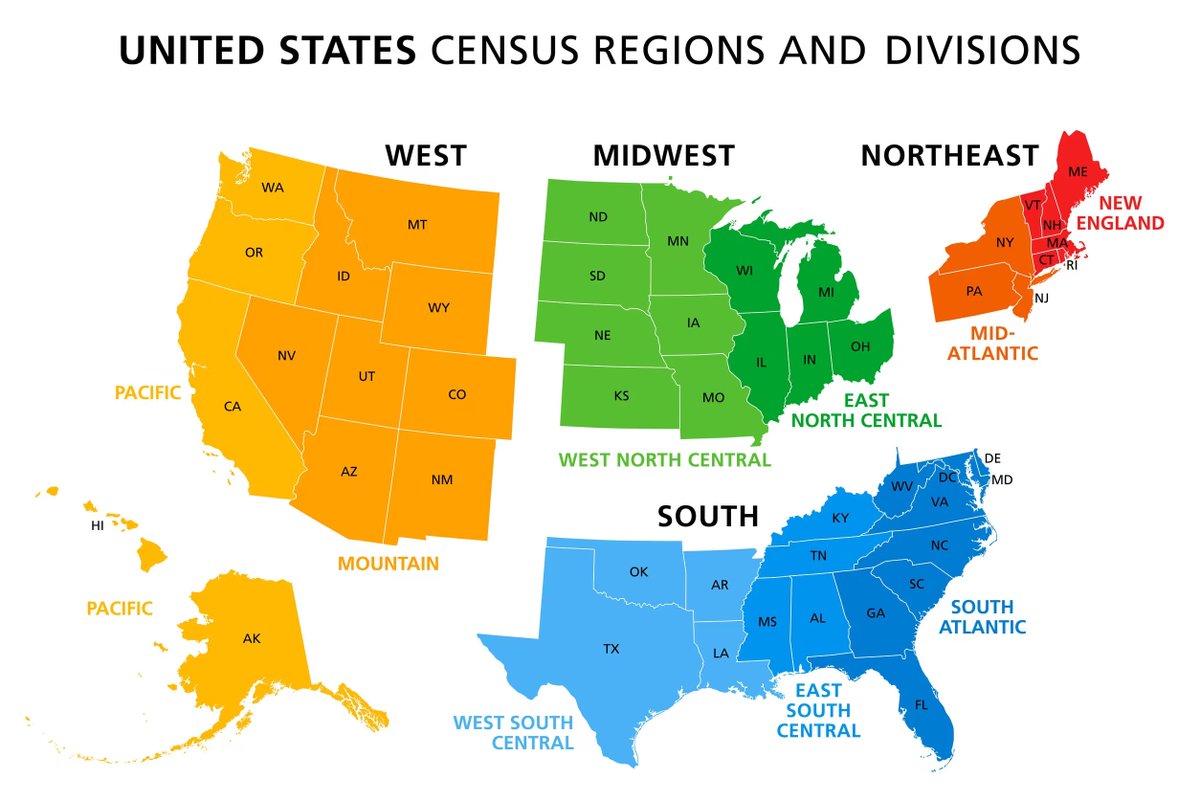 This is how the Census Bureau defines the regions of the US. Thoughts?