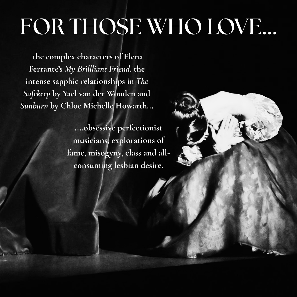 sarahlwriting's tweet image. THE UNDERSTUDY 

In the glamorous opera world, Serafina and Antonina are bound by rivalry and a list of secrets, including their affair. Serafina’s devotion forces her to confront how far she is willing to go for Antonina and what she is willing to lose. #Questpit #Q #A #LF #HR