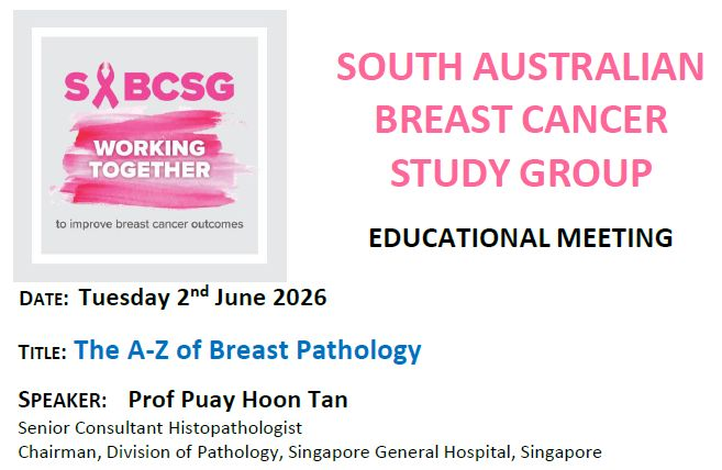 sabcsg's tweet photo. Members: Our next Educational Meeting will be Tues 2nd June 2026, “The A-Z of Breast Pathology”.
We look forward to hearing from Prof Puay Hoon Tan, Senior Consultant Histopathologist, Singapore General Hospital.
Details (location, time, RSVP details) in distributed email. https://t.co/eYyV431ZW4
