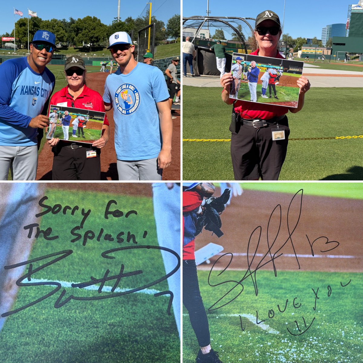 Our friend Teresa, the security guard, now has a signed picture of last night’s splash and photos with Salvador Perez and Bobby Witt, Jr. I think I heard Salvy apologize to her half a dozen times.  She’s truly a great sport.