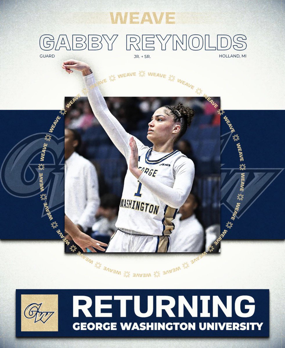 weavewomens's tweet image. Together with Gabby Reynolds we are excited to announce her return to George Washington University. #WEAVE 🧶