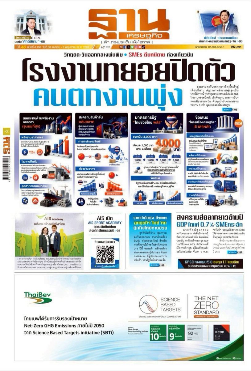 motorwars's tweet image. หน้า 1 หนังสือพิมพ์ฉบับต่างๆเช้านี้
Bangkok Post ประชาชาติธุรกิจ ฐานเศรษฐกิจ
วันที่ 30 เมษายน 2569
30 April 2026
#Thailand #newspaper #frontpage