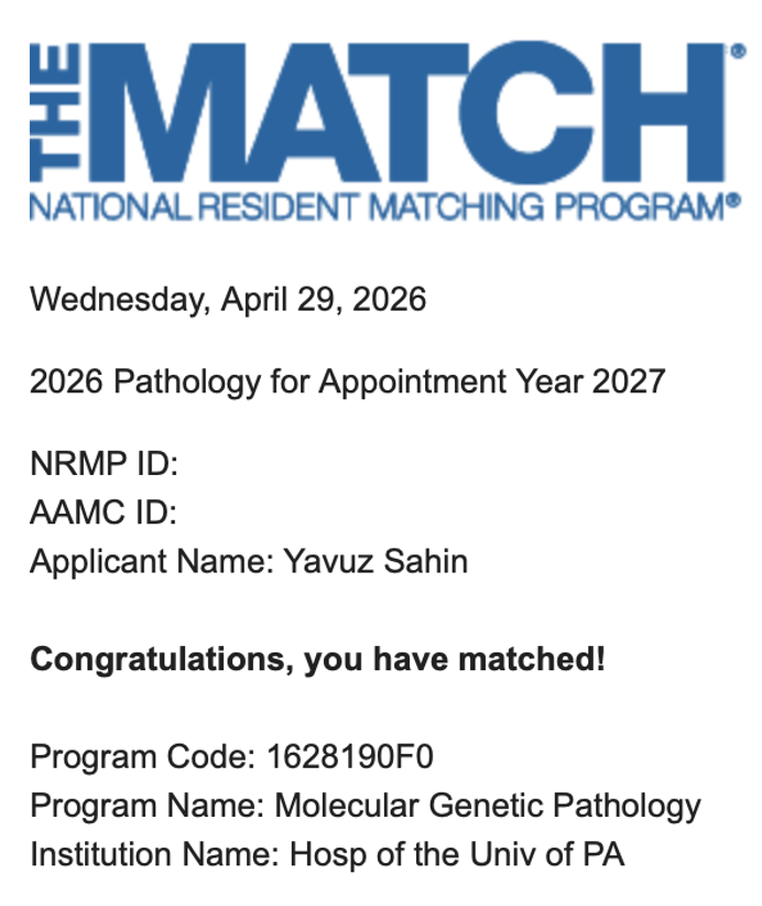 mdyavuzs's tweet image. I’ve matched in Molecular Genetic Pathology at
@PennPathLabMed 
Grateful. Excited. Ready 🚀
#pathx #molpath #FellowMatch