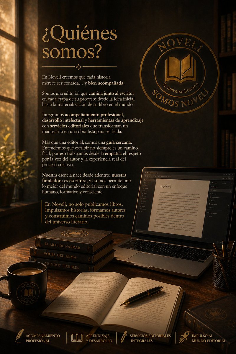 Valenti00941090's tweet image. Hola soy Vale Barrios, escritora independiente y hace unos días abrí mi editorial "Noveli" un espacio de aprendizaje y servicios editoriales. Donde pasaras de una idea a un libro profesional que puedes publicar y vender en redes sociales.  #escritores #editorialnueva
