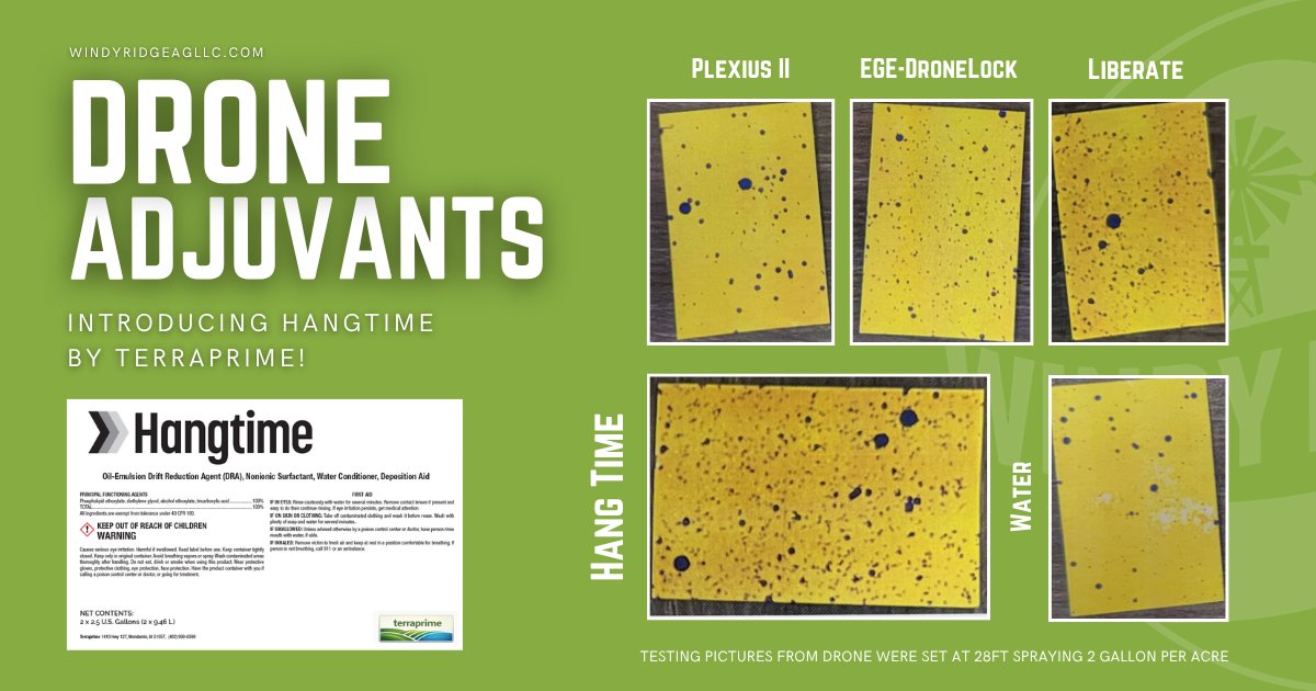 WindyRidgeAgLLC's tweet image. Windy Ridge is now carrying Hangtime by Terraprime!

A new adjuvant built specifically for drone applications, helping you hold your spray where it belongs and get more out of every pass.

📞 Call Mike at (402) 990-6599 to learn more

#WindyRidgeAg #Hangtime #Terraprime