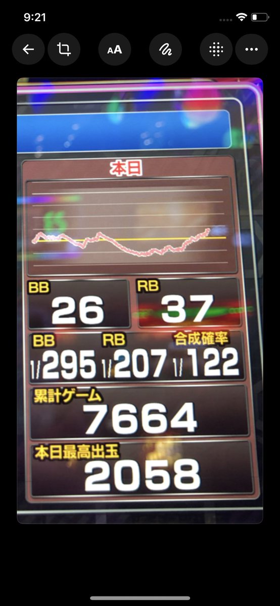 hotesuro's tweet photo. 昨日のカドオワ　メモ

ネオアイム
1850g 5-9から

7666g 26-37
個人5814 21-28 🍒10-3 🍇6.31
入966枚
出1881枚

1枚目だけだと設定5
2枚目みたら設定5.6の据え置き？

オカルトかもしれんが、前日出てからの帳尻合わせで最後昇った感じ？
🍇が設定通りならまた変わったぜ…

ジャグは忍耐＆メンタル https://t.co/MatEiMXqVY
