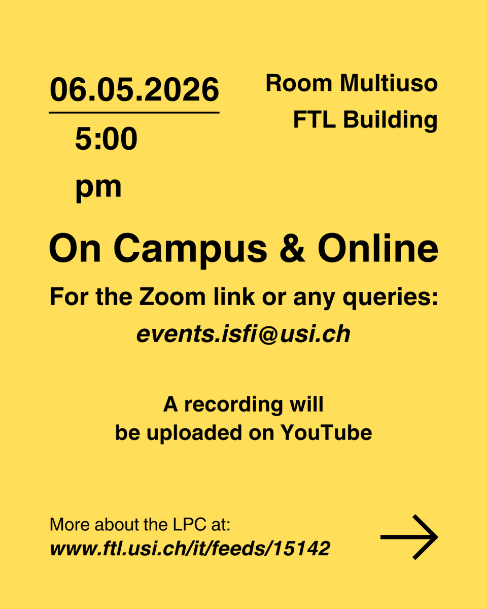 ISFILugano's tweet photo. May 6: Lugano Philosophy Colloquia with Damiano Costa!

On Wednesday, May 6, at 5:00 pm (CET), Damiano Costa (USI) will give the talk “The Instant of Change and Metaphysical Indeterminacy” as part of the Lugano Philosophy Colloquia. 👇 https://t.co/j3t3H5UAe0