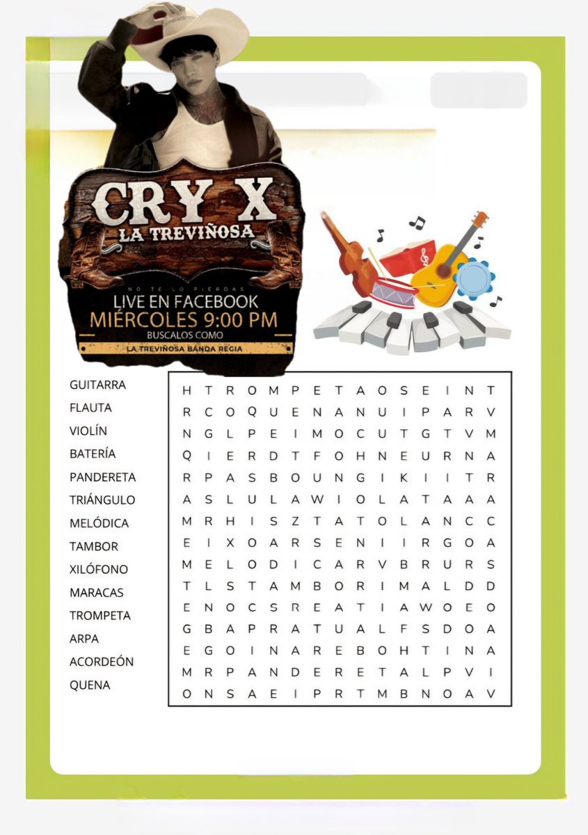 Encuentra los instrumentos +tendencia, vamooooo chulas
XCRY X LA TREVIÑOSA
#CryXLaTreviñosa