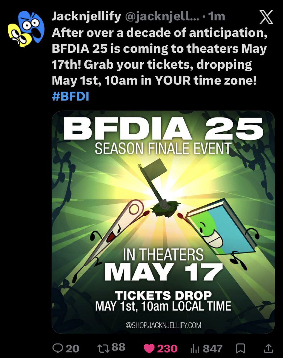 BFDI x Inanimate Insanity 2026 Tour Updates tweet media